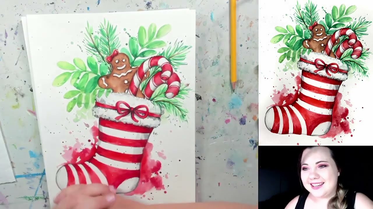 "Stocking Treasures" - Watercolour Painting Tutorial | Learn to paint with step-by-step instructions