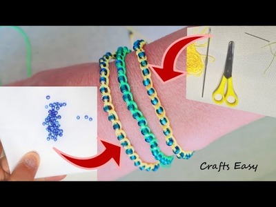 Wow.  Super Easy bracelet! ???? How to make bracelet with string and beads   @CraftsEasy