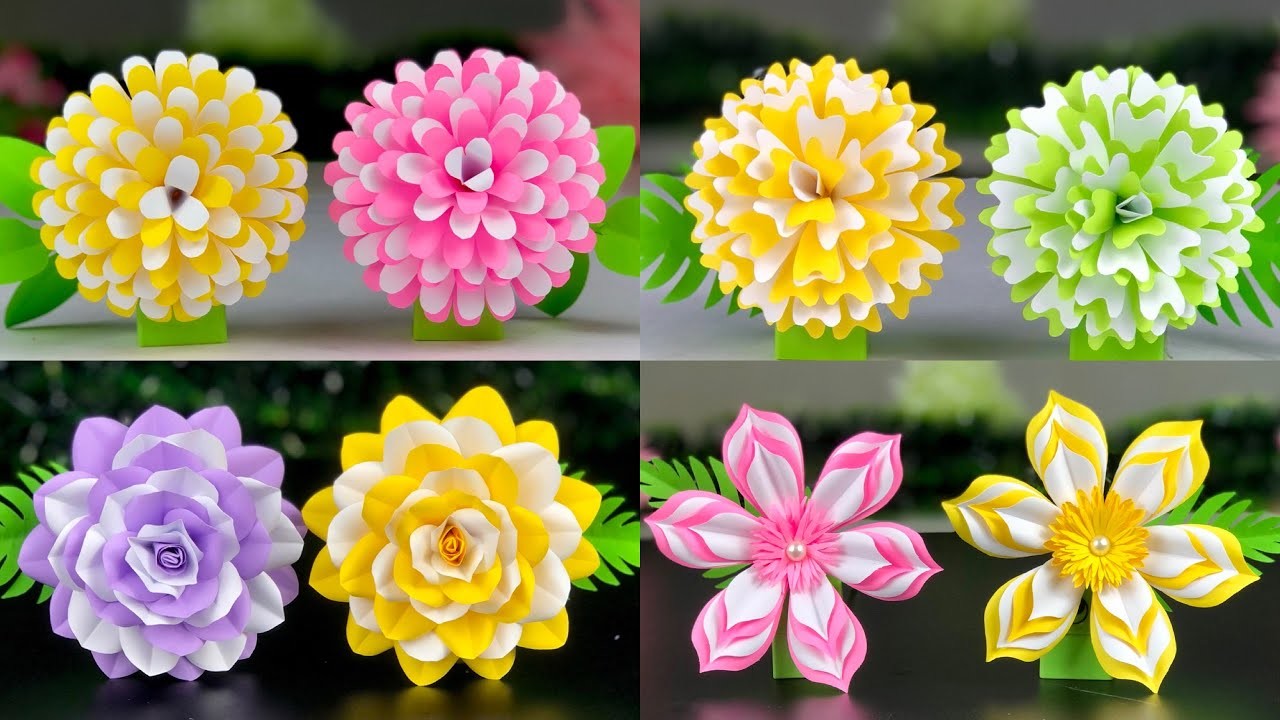 4 Paper Flowers Making | Home Decor | Paper Flowers | Flower Making With Paper | Paper Craft | Paper