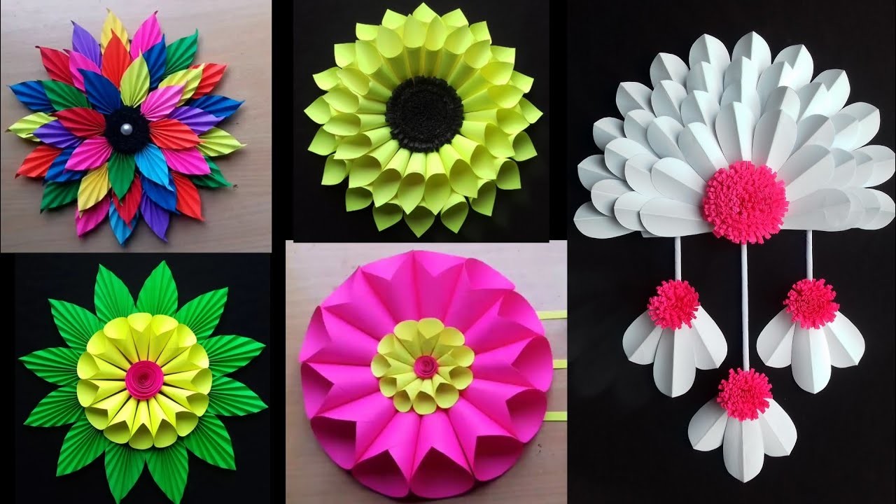 5 Beautiful Wall Decor Ideas | Easy Paper Flower Wall Hanging Ideas | Paper Crafts