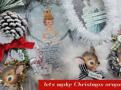 Christmas ornament paper crafting Snow Globe Princess Vintage photo & Vintage deer ORNAMENTS