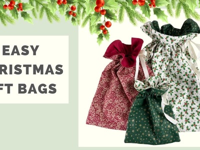 Christmas patterns: GIFT BAGS- beginners EASY sewing tutorial.
