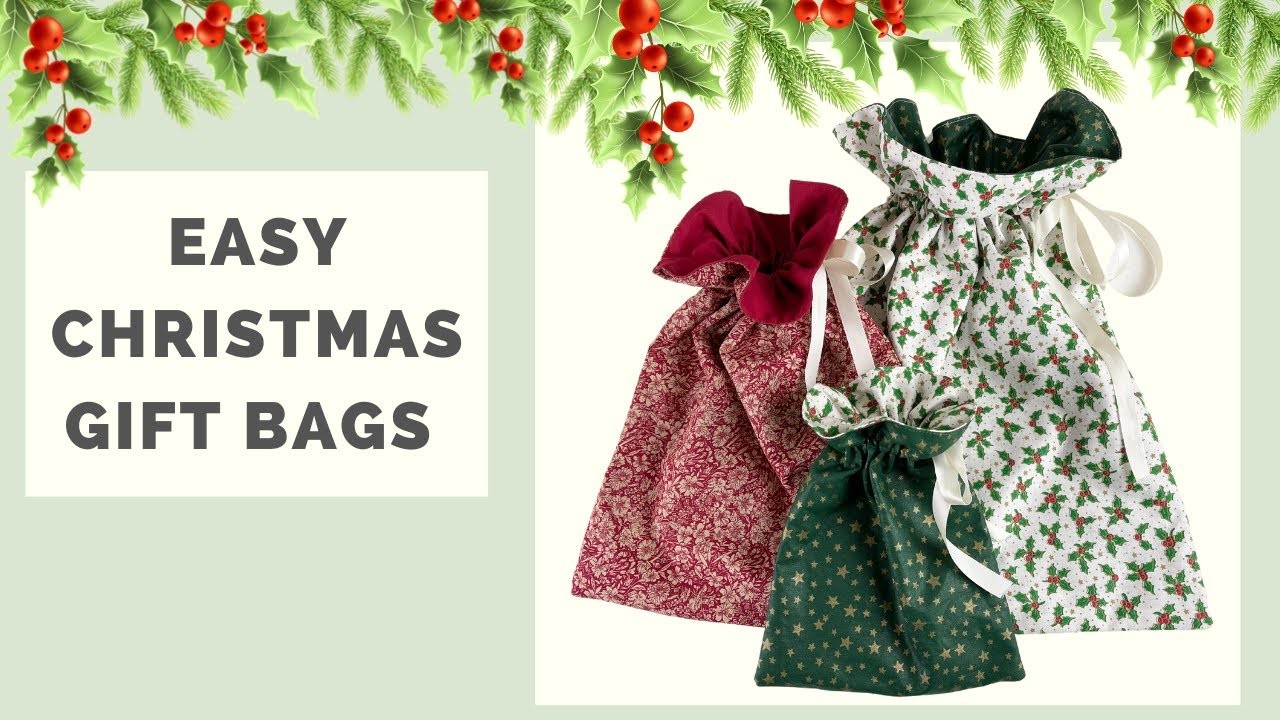 Christmas patterns: GIFT BAGS- beginners EASY sewing tutorial.