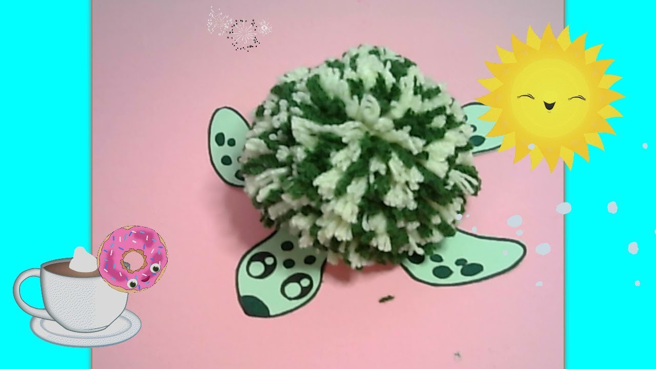 DIY Paper Crafts  Animals with wool. Very easy wool pom pom turtle