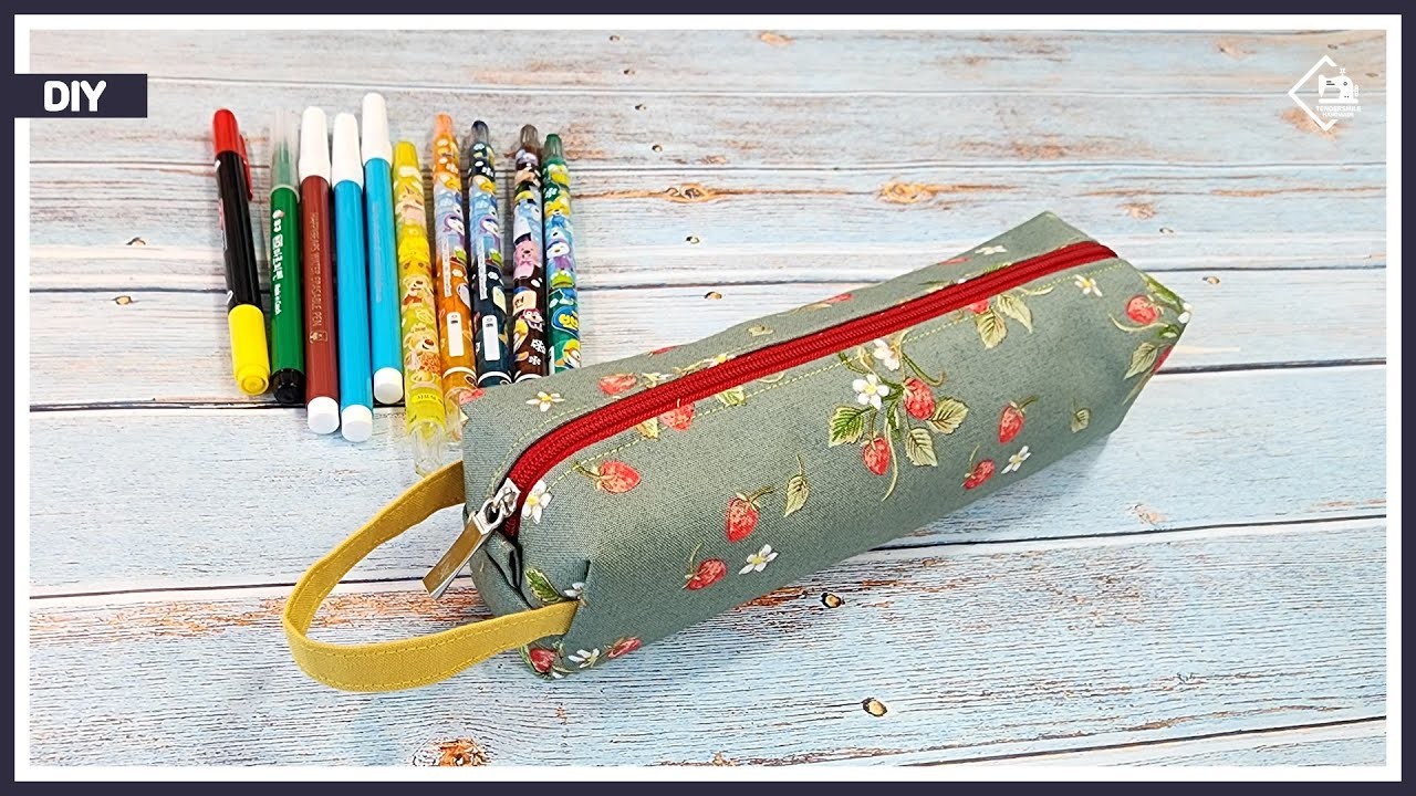DIY Make a box pencil case with a handle. Easy sewing tutorial [Tendersmile Handmade]