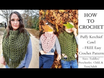 EASY QUICK FREE Crochet Scarf Pattern | Puffy Kercheif Cowl