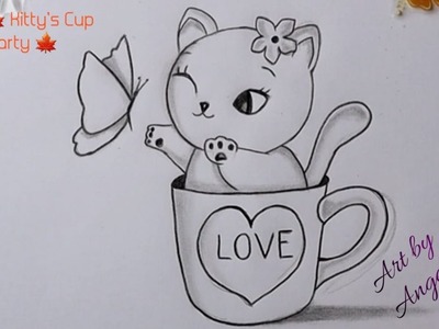 Golden art of kitty ???????? Cup party II Step by step drawing by angelartfun