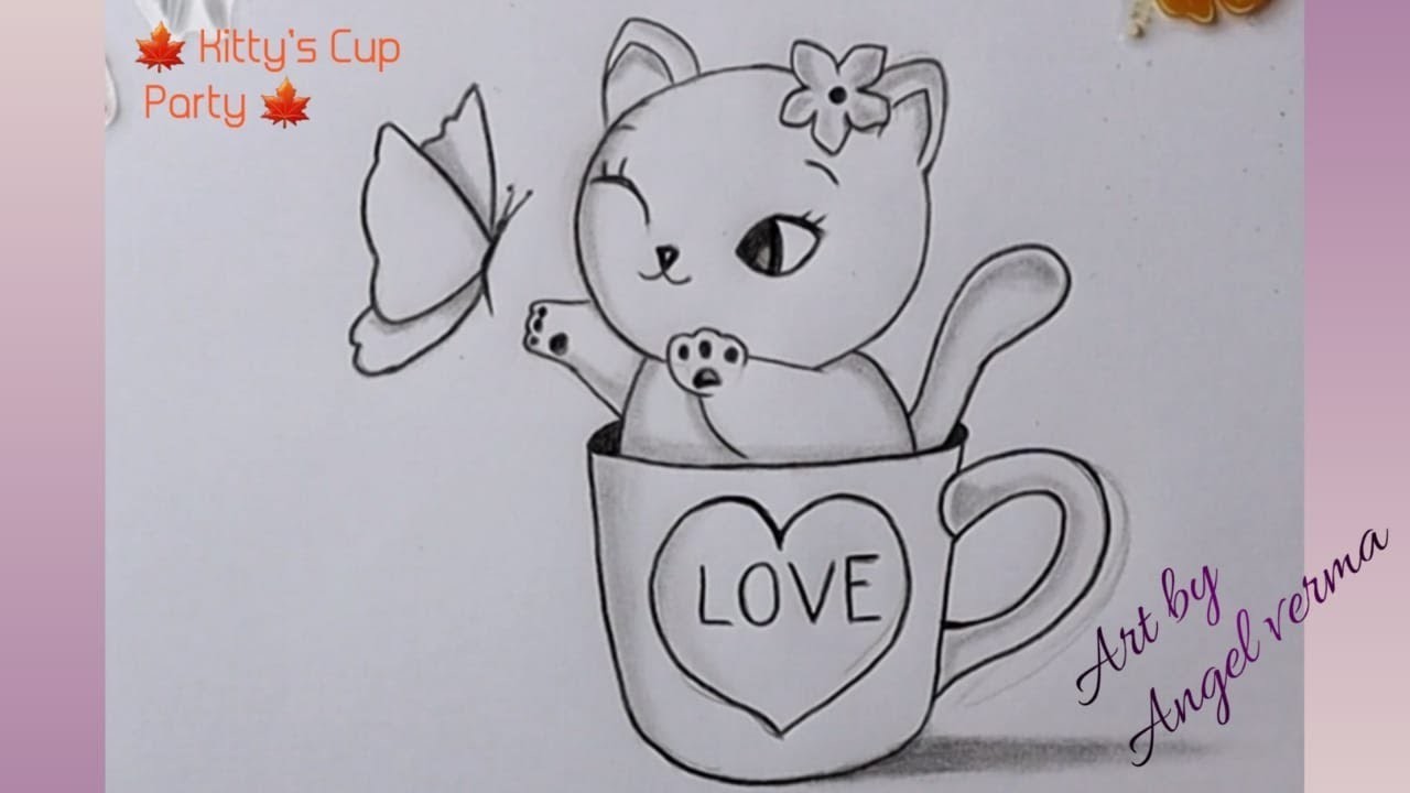 Golden art of kitty ???????? Cup party II Step by step drawing by angelartfun