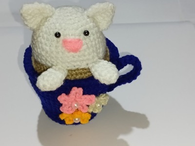 How to Crochet Cat in Cup.Amigurumi Cat.Free Pattern.Indu's Creation.Crochet for Beginners