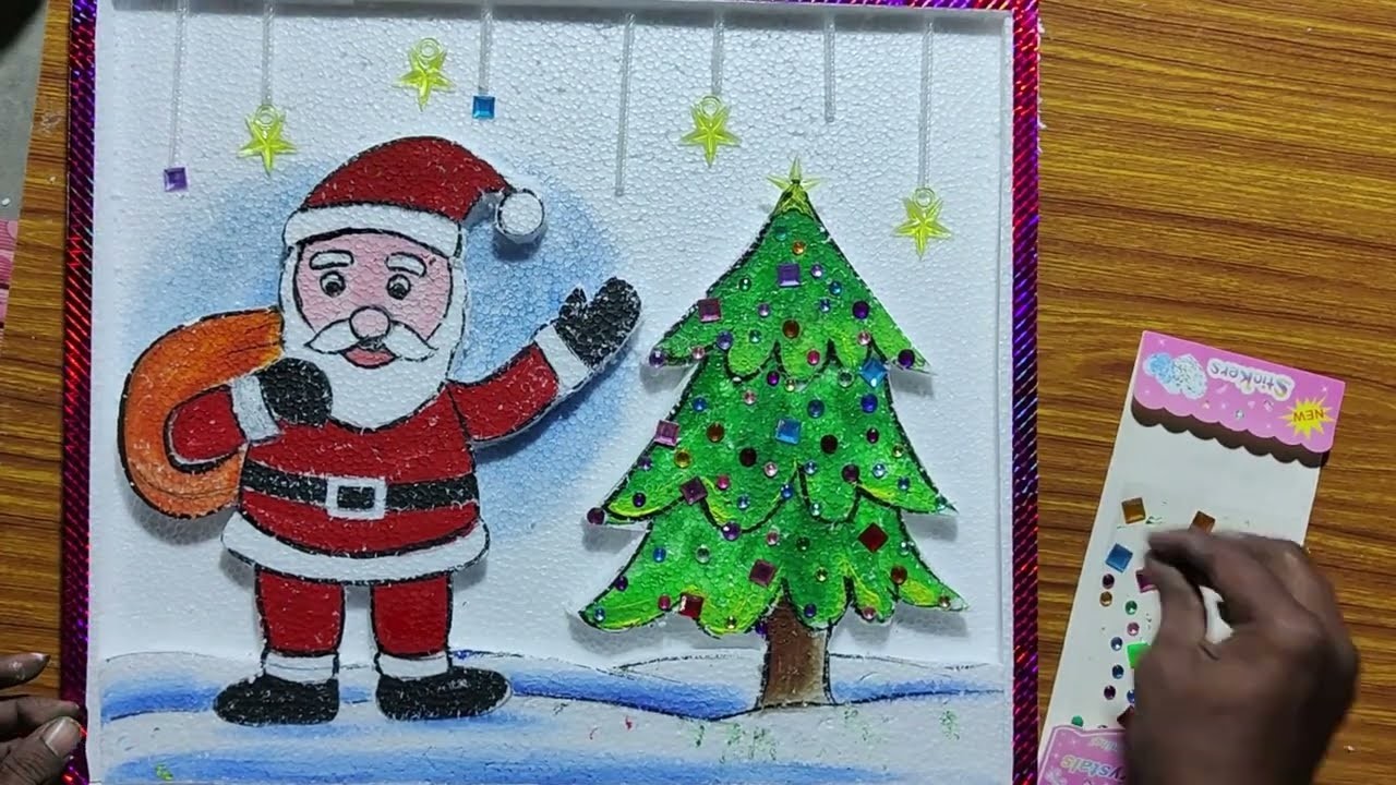 How to make santa claus with thermocol for christmas drawing,christamas decoration ideas,