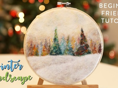 How To Needle Felt Magical Winter Landscape ❄️ Needle Felting 2D Picture ????Tutorial For Beginners