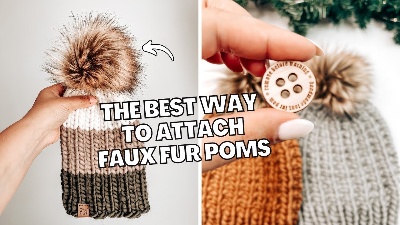The BEST way to attach faux fur pompoms onto your hats! TUTORIAL | CJ Design blog