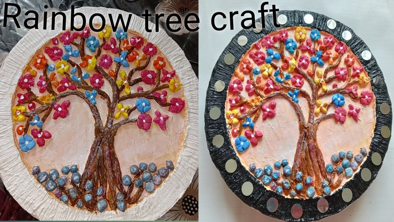 Wall putty is easy  craft idea.Rainbow tree craft.