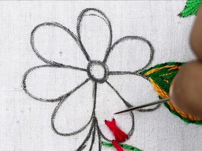 Decorative Fly Stitch, Long and Short stitch modern flower embroidery design for Table cloth design