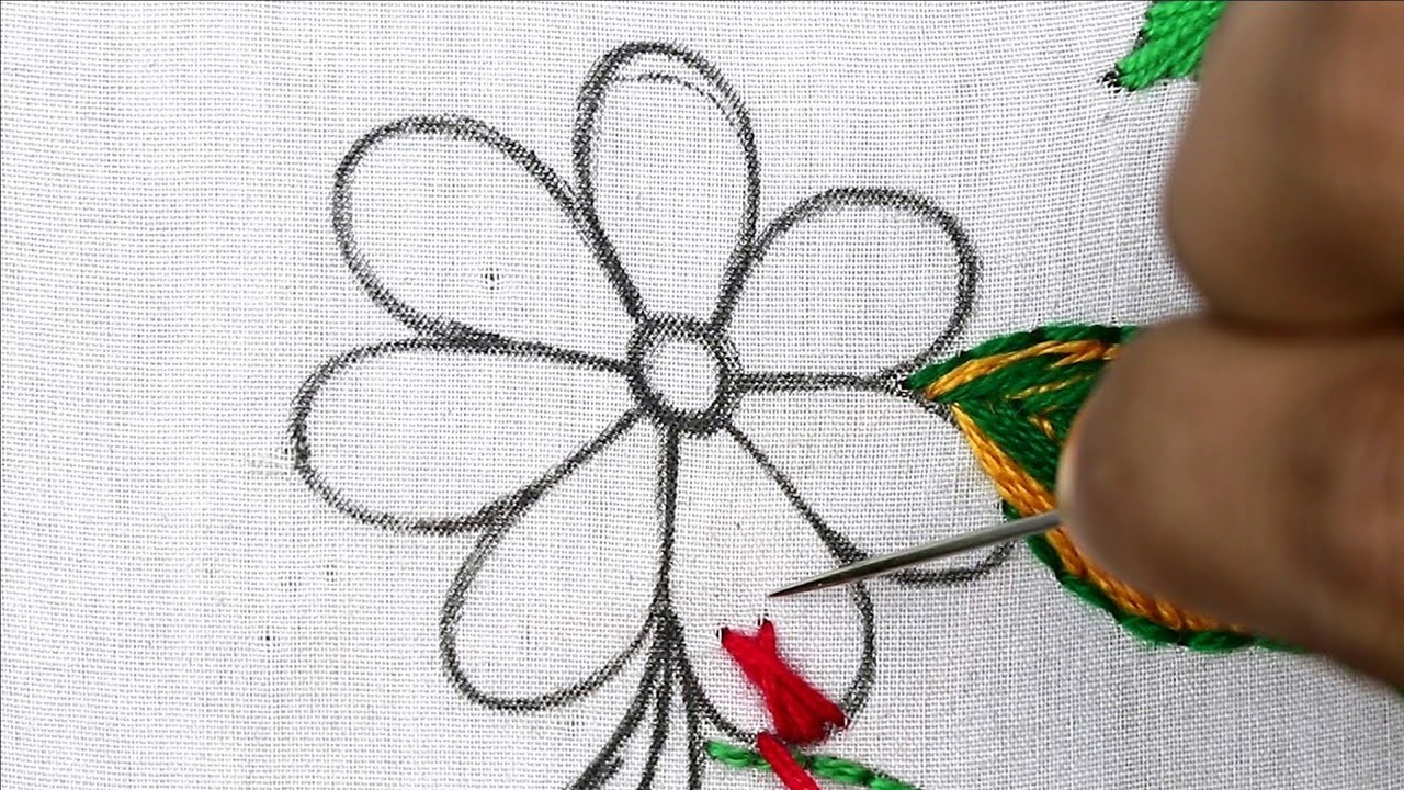 Decorative Fly Stitch, Long and Short stitch modern flower embroidery design for Table cloth design