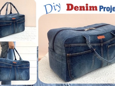 Diy a denim travel bag from old jeans, sewing diy a travel bag patterns, old jeans reuse ideas