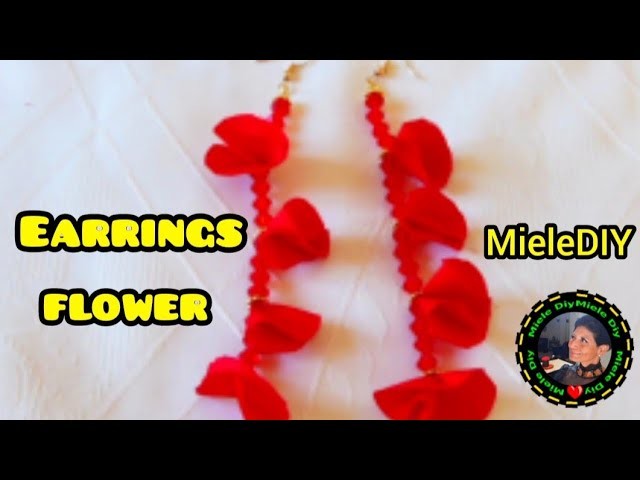 DIY Long earrings in chiffon fabric and gold metal accessories