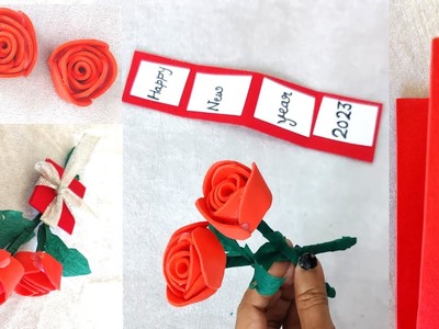 Easy Rose Making DIY with mini Greeting Card for New year 2023  #rosemaking #greetingcard #crafts