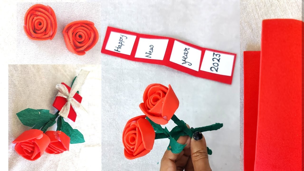 Easy Rose Making DIY with mini Greeting Card for New year 2023  #rosemaking #greetingcard #crafts