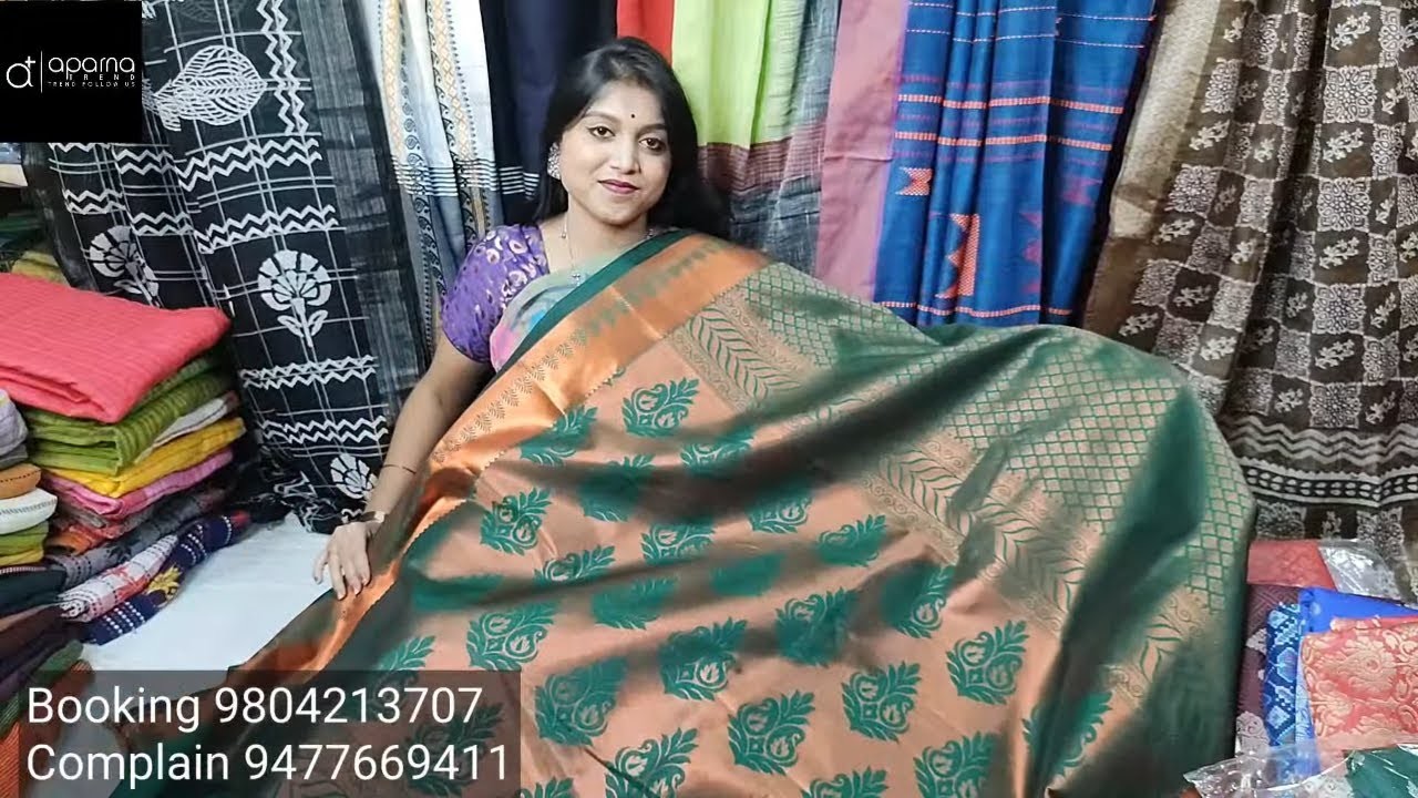Party wear designer kanjivaram silk saree- Wedding wear coper jari work sarees - Aparna Trend