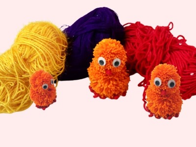 Super easy pom pom CHICKEN making Idea with fingers.DIY pom oom Chick.Amazing craft idea with woolen