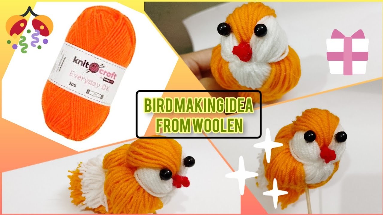 ????woolen bird craft making.diy woolen chick????.woolen craft.tricolor craft ideas.how to make cute bird????