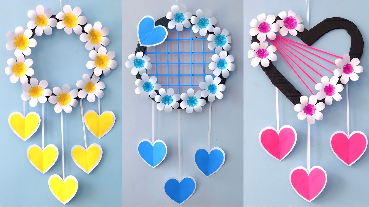 3  A4 sheet Easy and Quick Wall Hanging Ideas. Heart Wall decor. Cardboard Reuse Room. Decor DIY