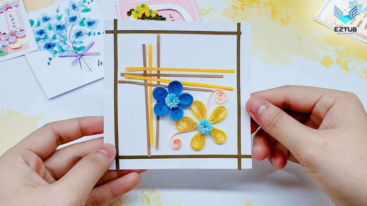 BRSM10 The Best Quilling Delicate Blue Flower Card. Bethany Rice Samantha Mckenzie