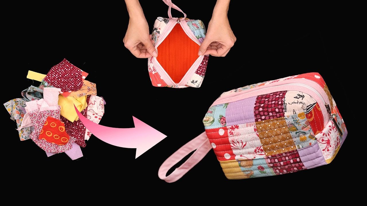 Cheap and very beautiful - sew a bag.makeup bag out of pieces of fabric!
