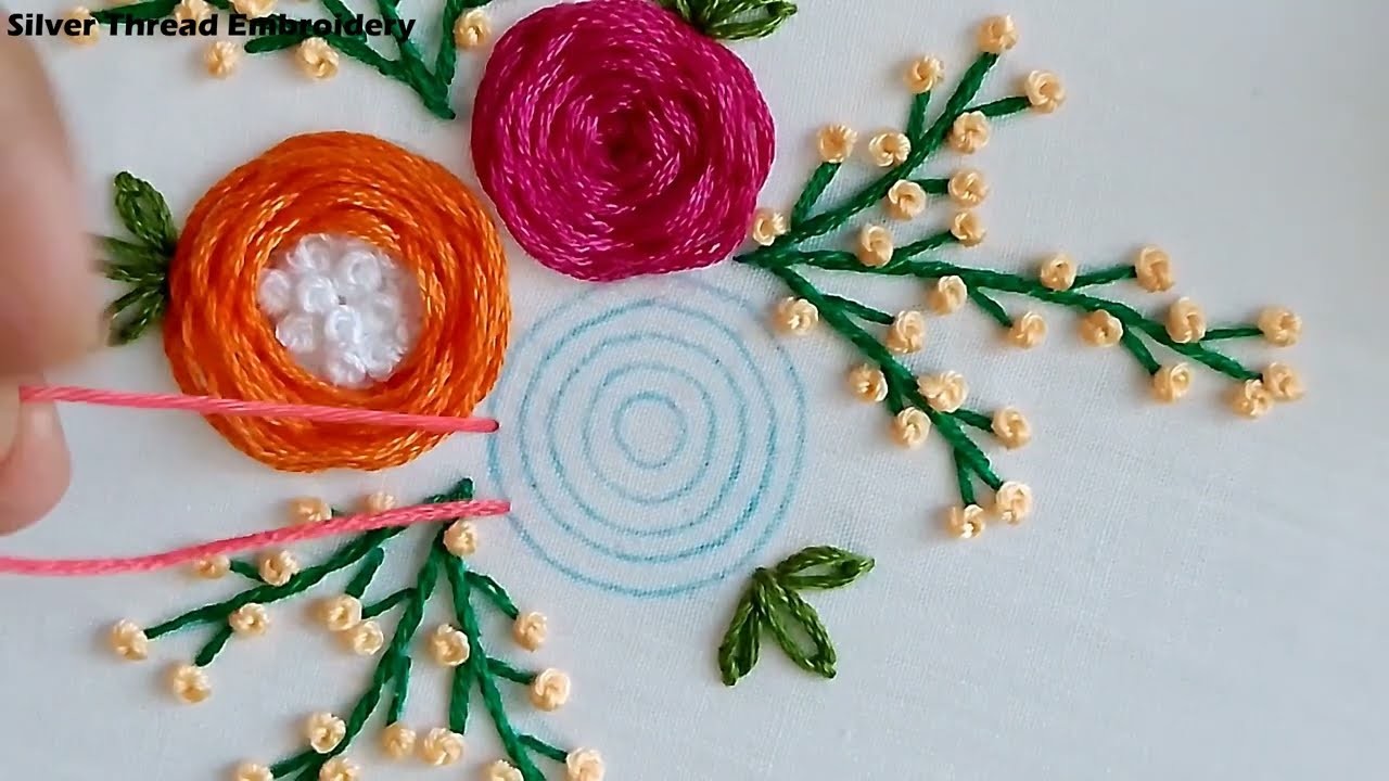 Colourful easy flower bunch hand embroidery tutorial ???? | PDF pattern