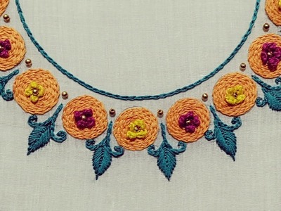 Hand Embroidery : Neckline Design. Chain Stitch