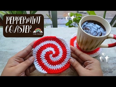 How to Crochet a Spiral Peppermint Coaster || Easy Christmas Holiday Decor Tutorial for Beginners ????