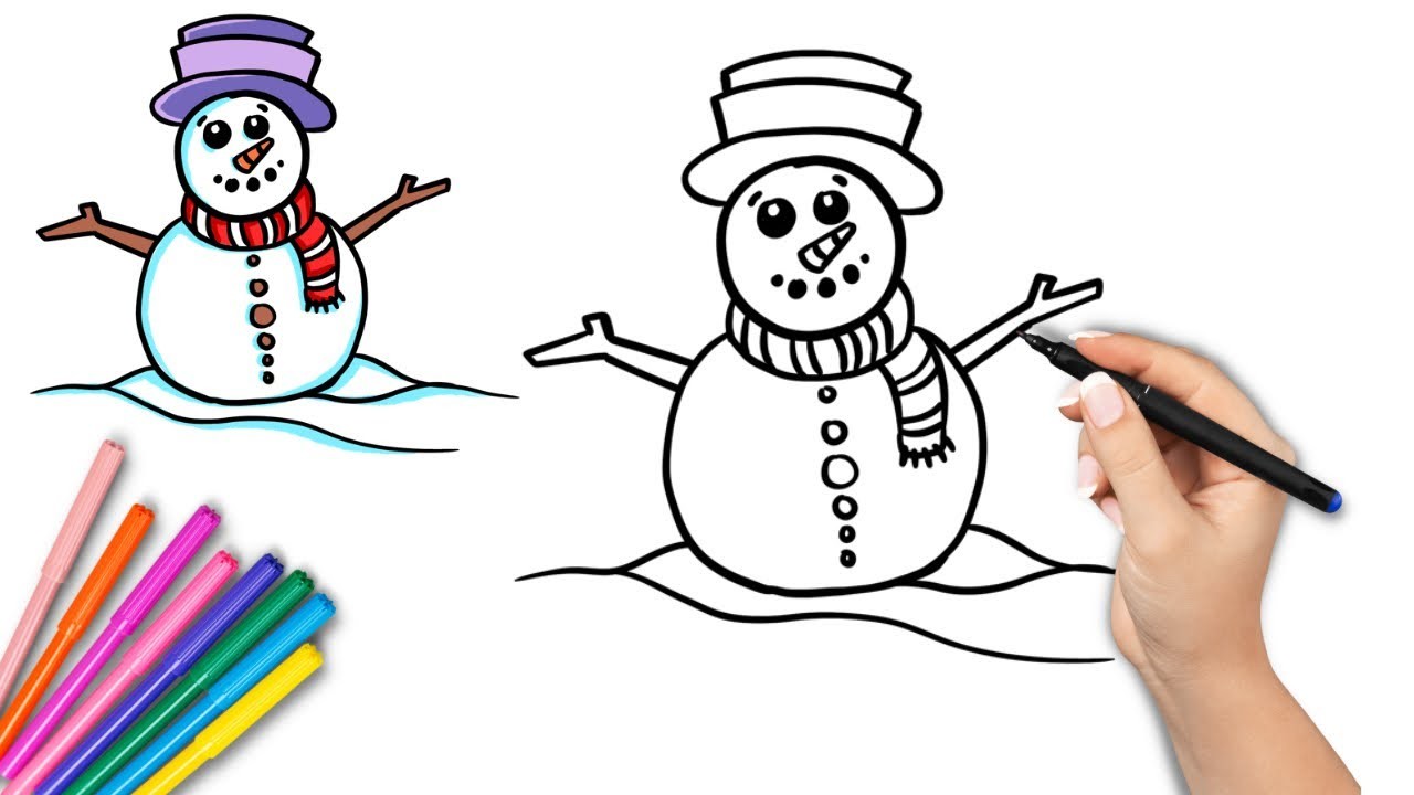 How to draw snowman Easy step by step l Easy Christmas snowman drawing for kids