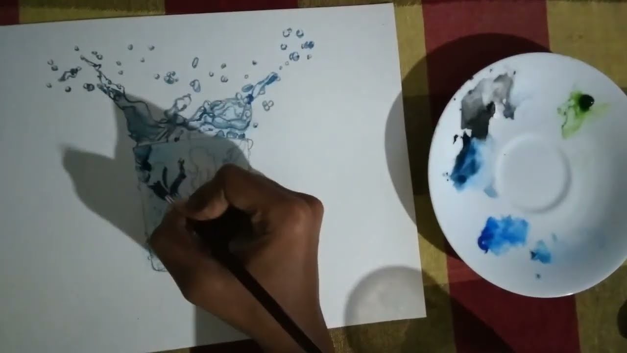 How to drawing beautufull 3D water cup on A4 pepar with using a tube colours - Menushan Art