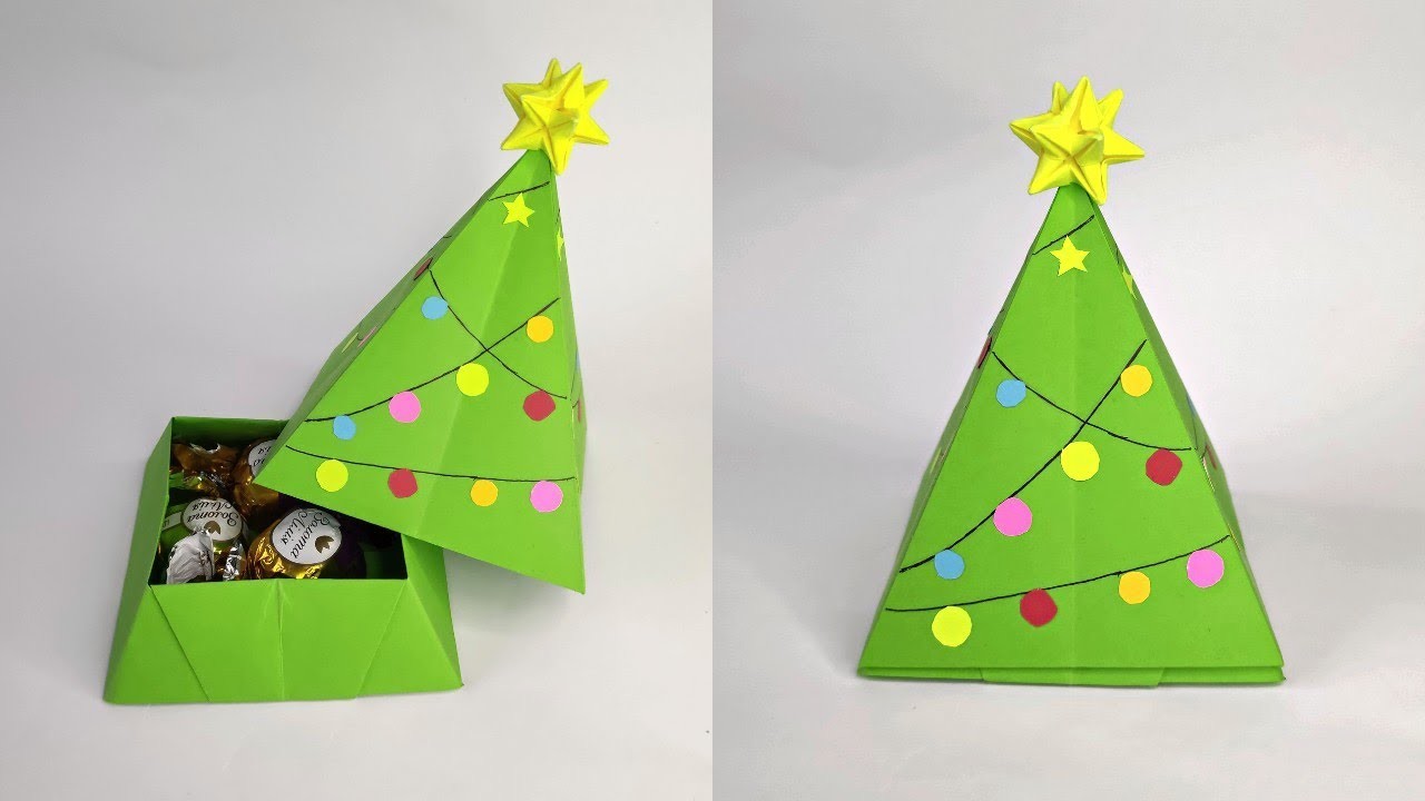 Origami CHRISTMAS TREE BOX | How to make Christmas box