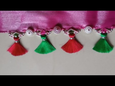 #Saree Tassels With Silver Rings,Round Silver Beads and Crystal Beads. # Saree Kuchu 91 #