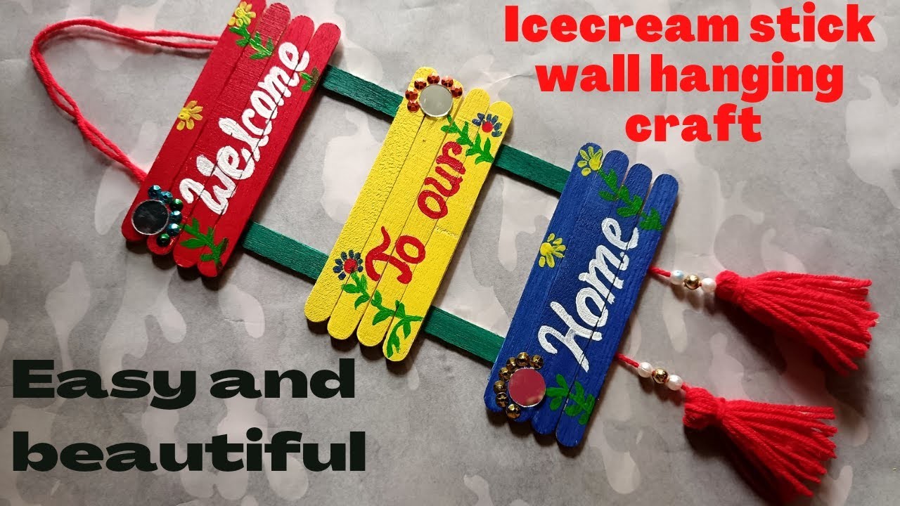 Welcome door hanging.Icecream Stick Craft Idea.How To Make a Wall Hanging With Icecream Sticks.