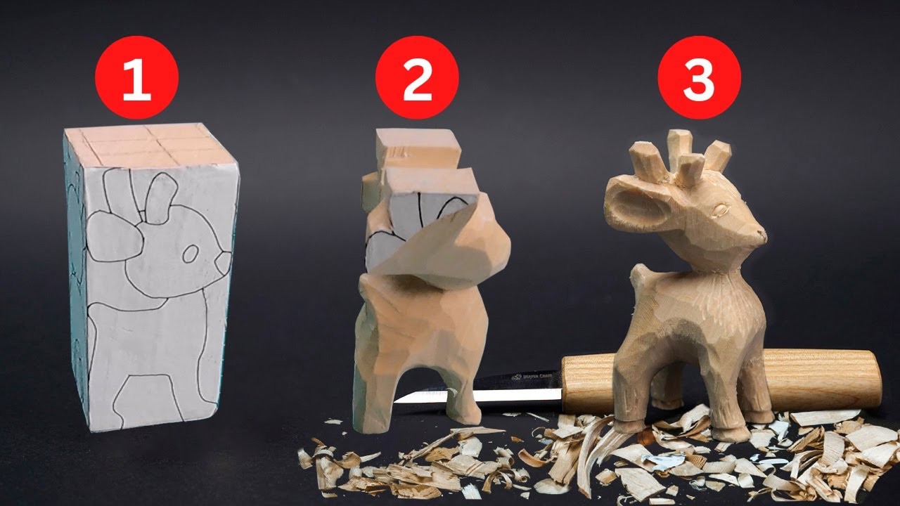 3 Steps for Reindeer Christmas Carving, Santa Claus Reindeer From Basswood
