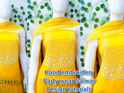 Amazing hand embroidery party wear Salwar design tutorial|Beads embroidery using normal needle