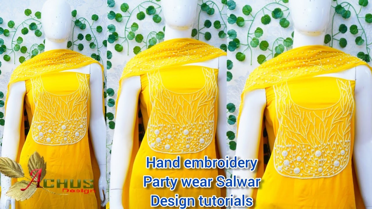 Amazing hand embroidery party wear Salwar design tutorial|Beads embroidery using normal needle