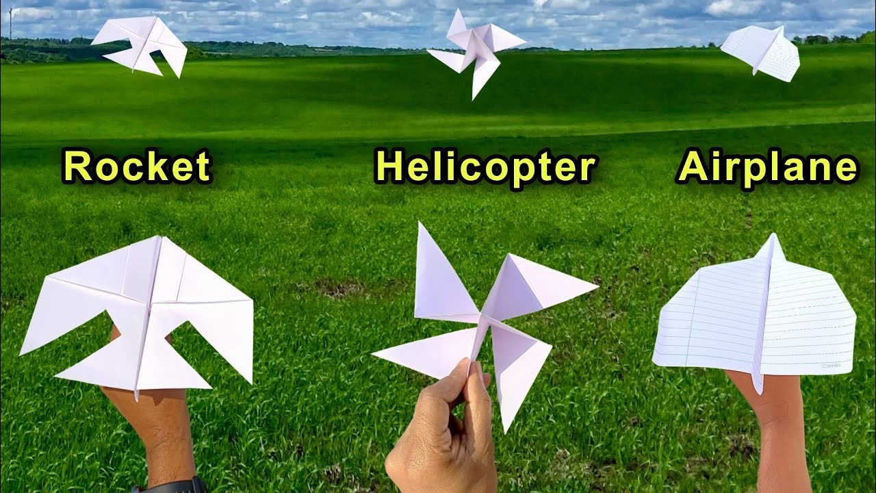 Best 3 paper flying airplane, paper 3 helicopter plane, best flying plane, how to make 3 airplane