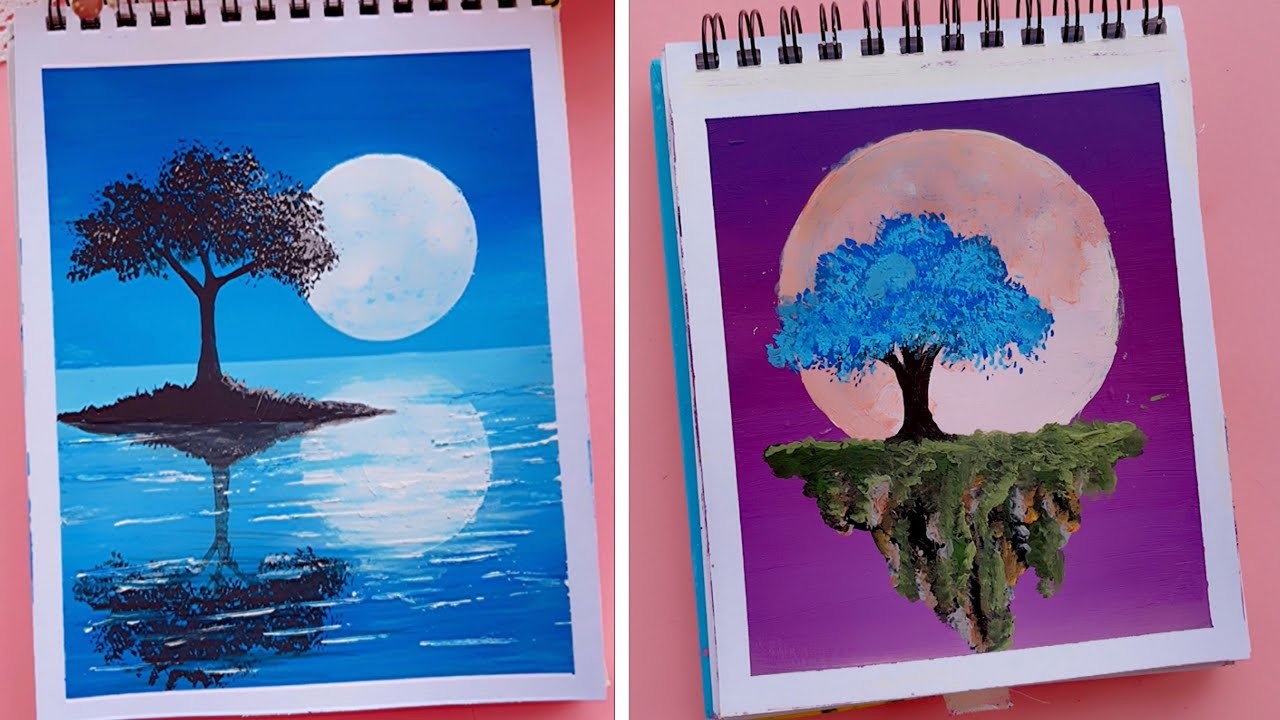 Blue or Purple Moonlight Painting | Easy Paining That Anyone can do | Drawing Hacks.Sticker Drawing
