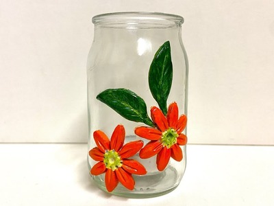 ❤️ Clay art - how to make flower Christmas candle holder. murals. reuse kitchen jars. air dry clay