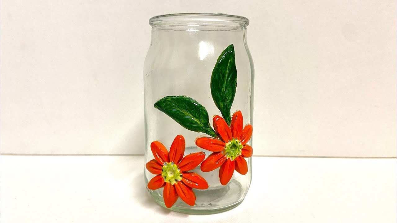 ❤️ Clay art - how to make flower Christmas candle holder. murals. reuse kitchen jars. air dry clay