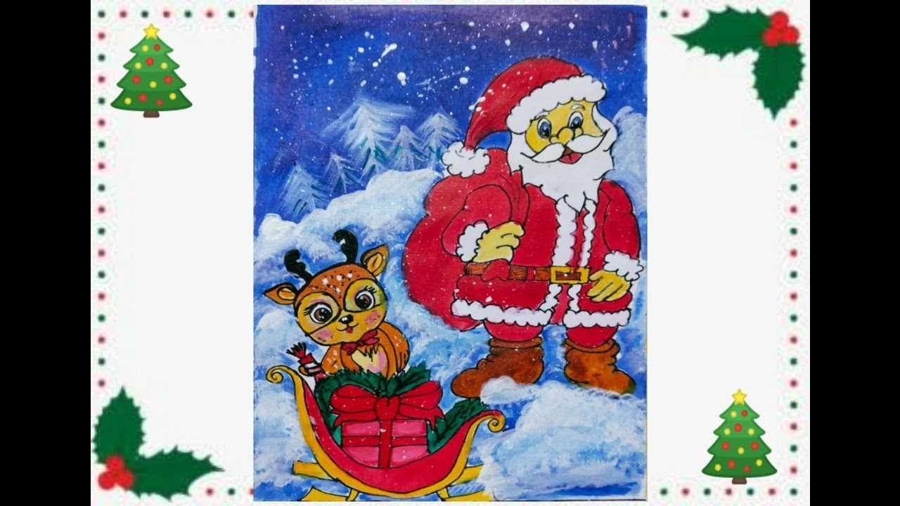 DIY Christmas drawing.cute Santa tutorial.easy tricks. anyone can draw