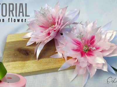 DIY.how to make satin ribbon flower easy.epiphyllum flowers