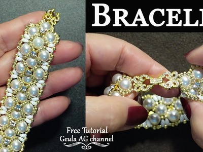 DIY Wedding Pearl Bracelet. Super Duo Beads Bracelet & Chaton Montees Crystal Beaded Bracelet