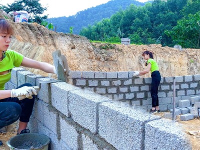 Full Video - 39 Day Build A Complete Pond Wall With DIY Brick - Live with nature - Ngân Daily Life