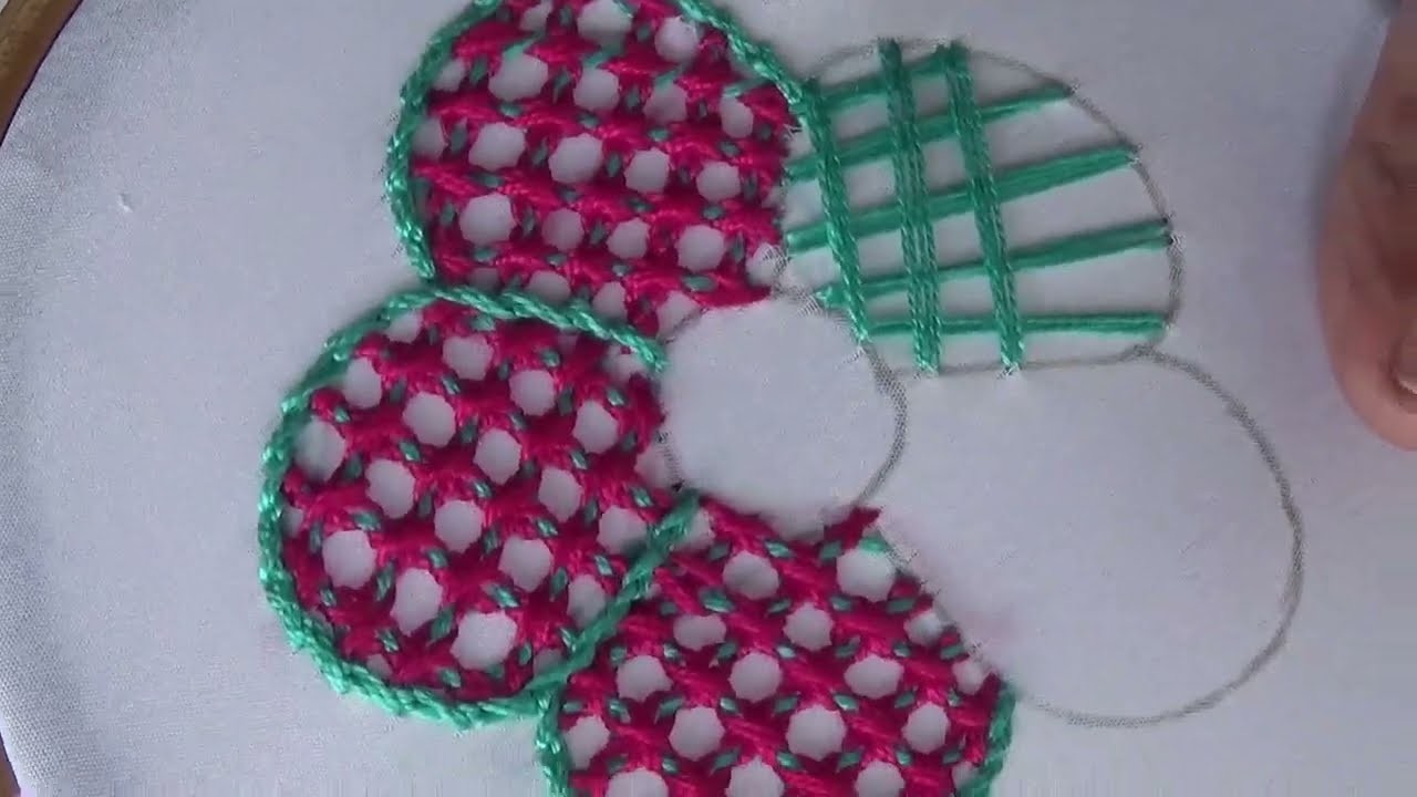 Hand Embroidery | Fantasy Flower Stitch | Net Stitch Flower Embroidery | Flower Embroidery Design