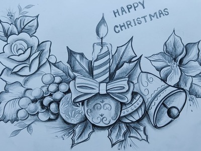 Happy christmas drawing easy,how to draw merry christmas drawing with pencil sketch,